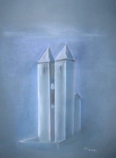 Bogorodičina crkva, nedaleko od Knjaževca u selu Donja Kamenica, kraj XIV veka, zadužbina nepoznatog bugarskog vlastelina, suvi pastel, rad iz 2008.g.